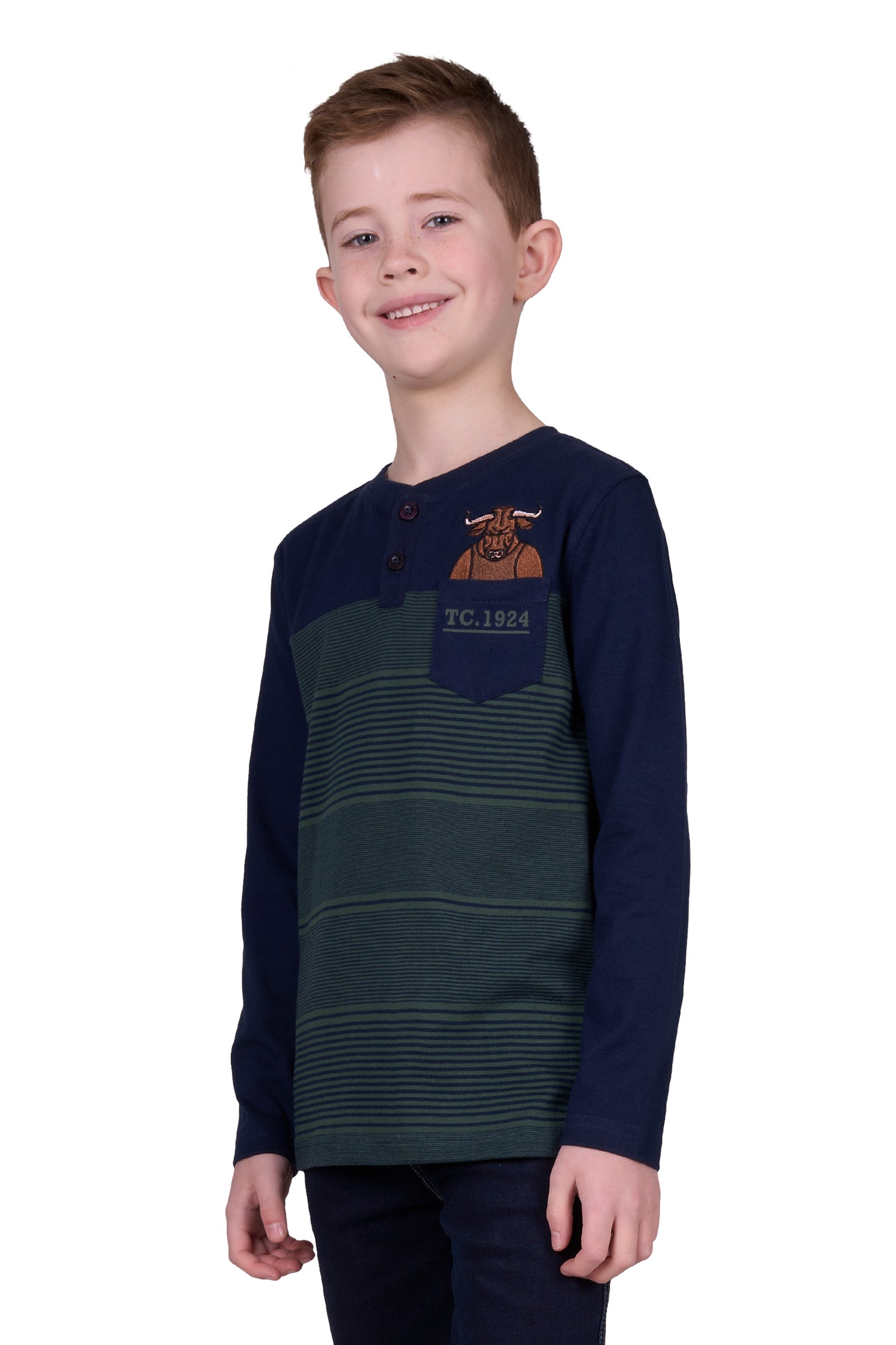 Thomas Cook BOYS BENNY HENLEY 1PKT LS TEE - NAVY/DARK GREEN
