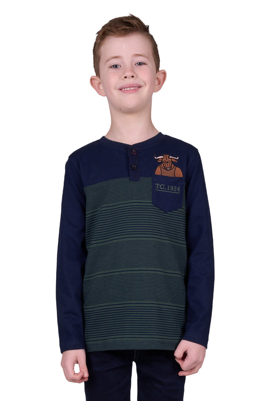 Thomas Cook BOYS BENNY HENLEY 1PKT LS TEE - NAVY/DARK GREEN