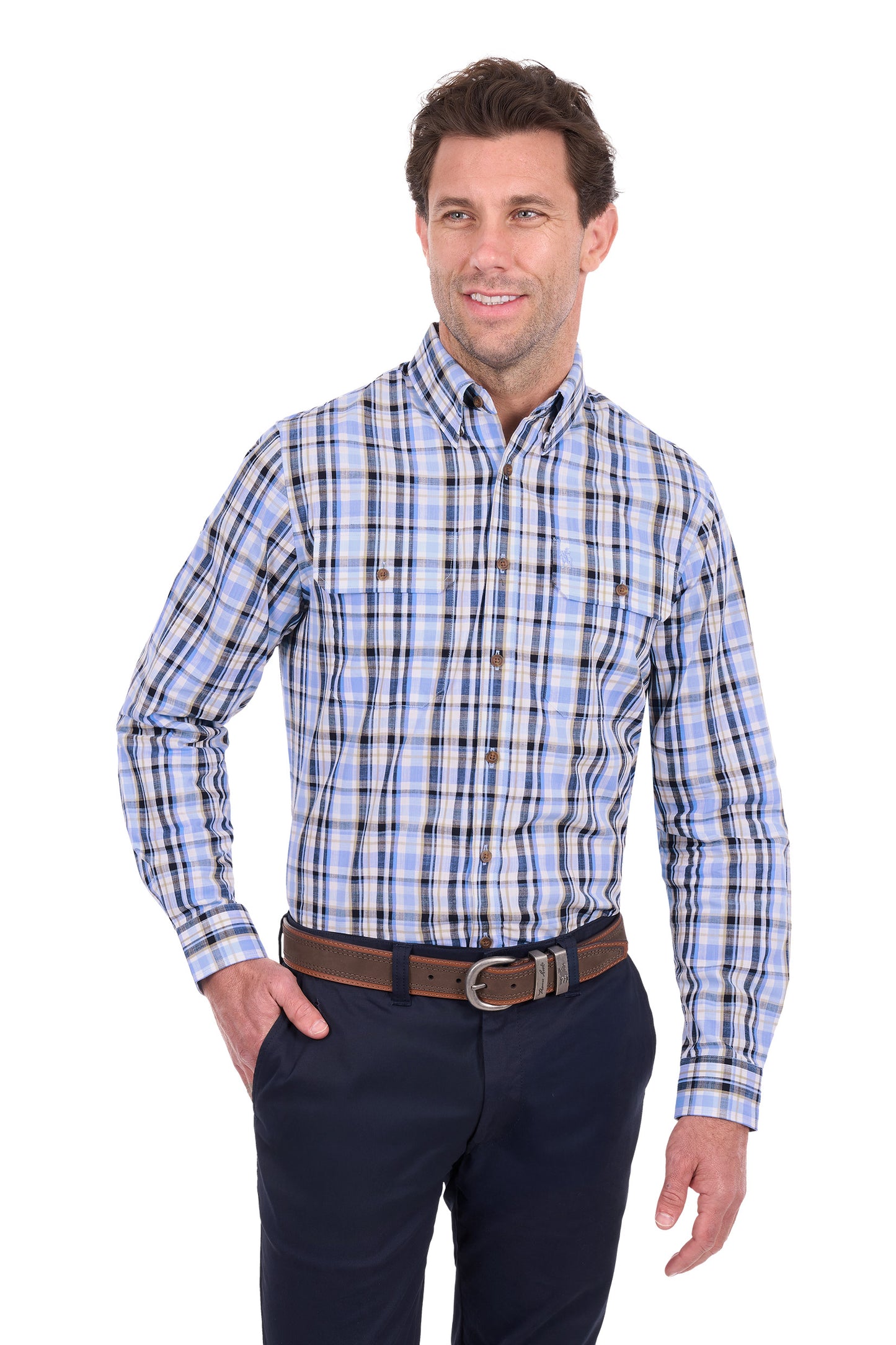 Thomas Cook Roman Men's 2 Pocket Long Sleeve Shirt – Blue/Black