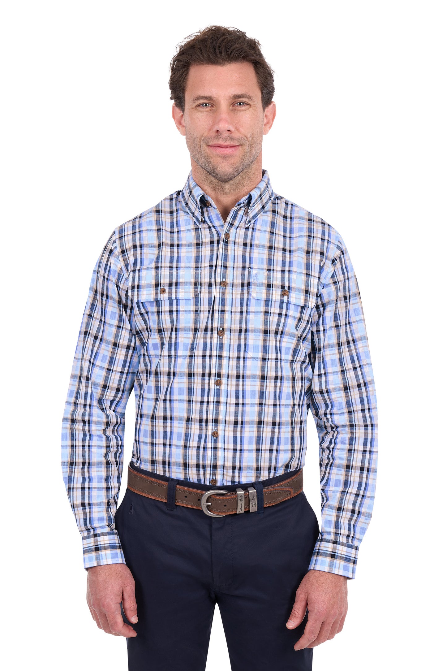 Thomas Cook Roman Men's 2 Pocket Long Sleeve Shirt – Blue/Black