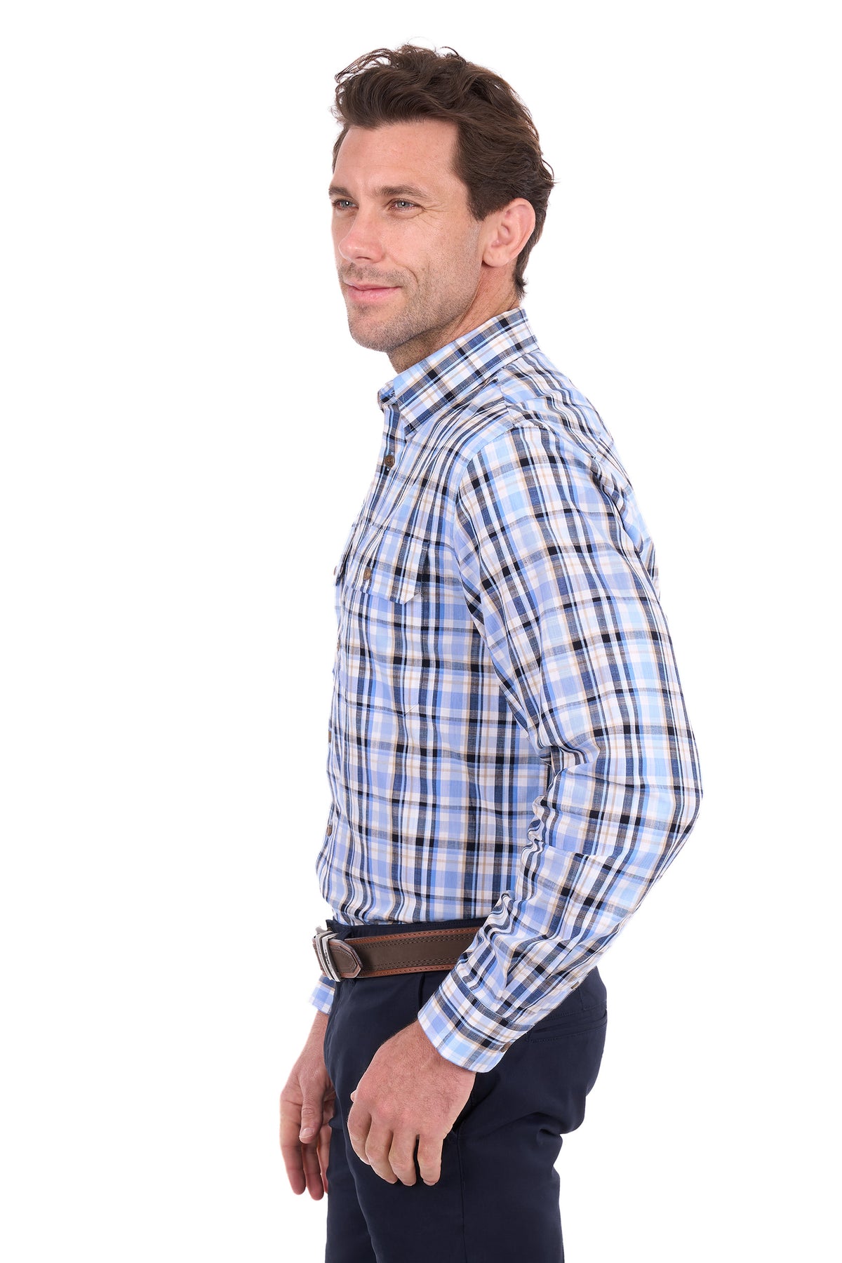 Thomas Cook Roman Men's 2 Pocket Long Sleeve Shirt – Blue/Black