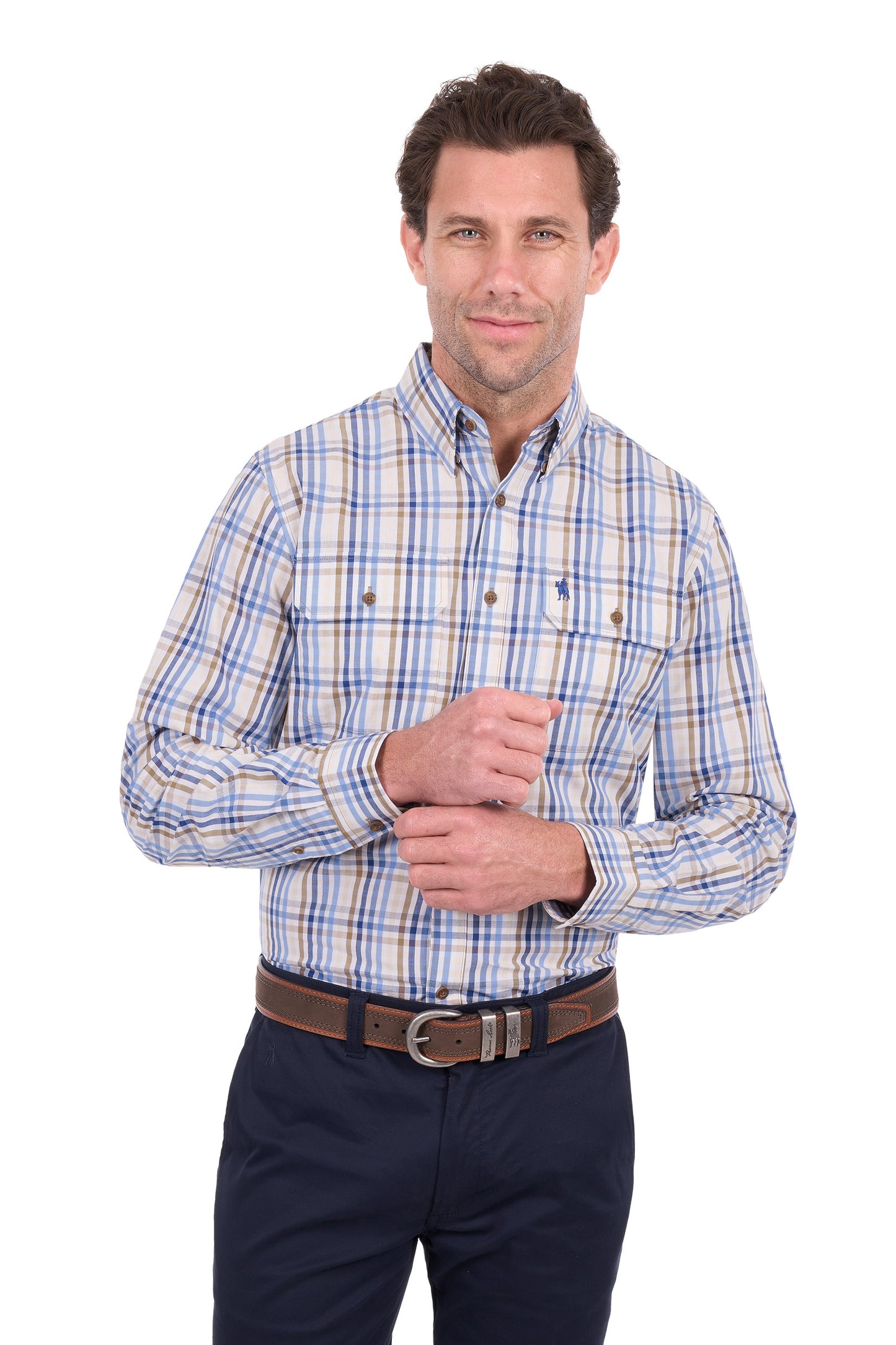 Thomas Cook Tommy Men's 2 Pocket Long Sleeve Shirt – Tan/Navy