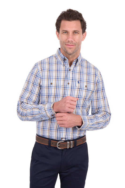 Thomas Cook Tommy Men's 2 Pocket Long Sleeve Shirt – Tan/Navy