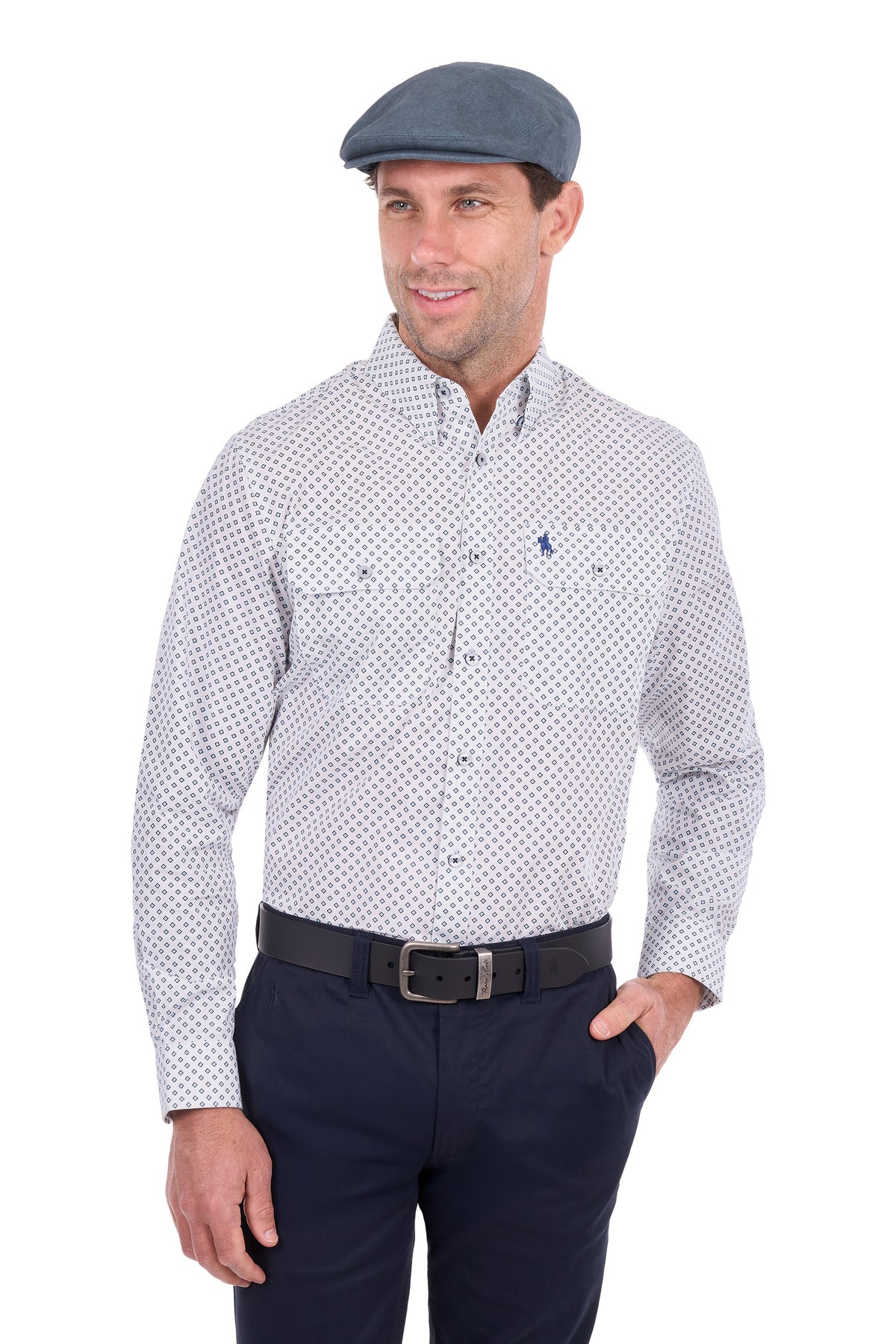 Thomas Cook Albie Men's 2 Pocket Long Sleeve Shirt – White/Navy