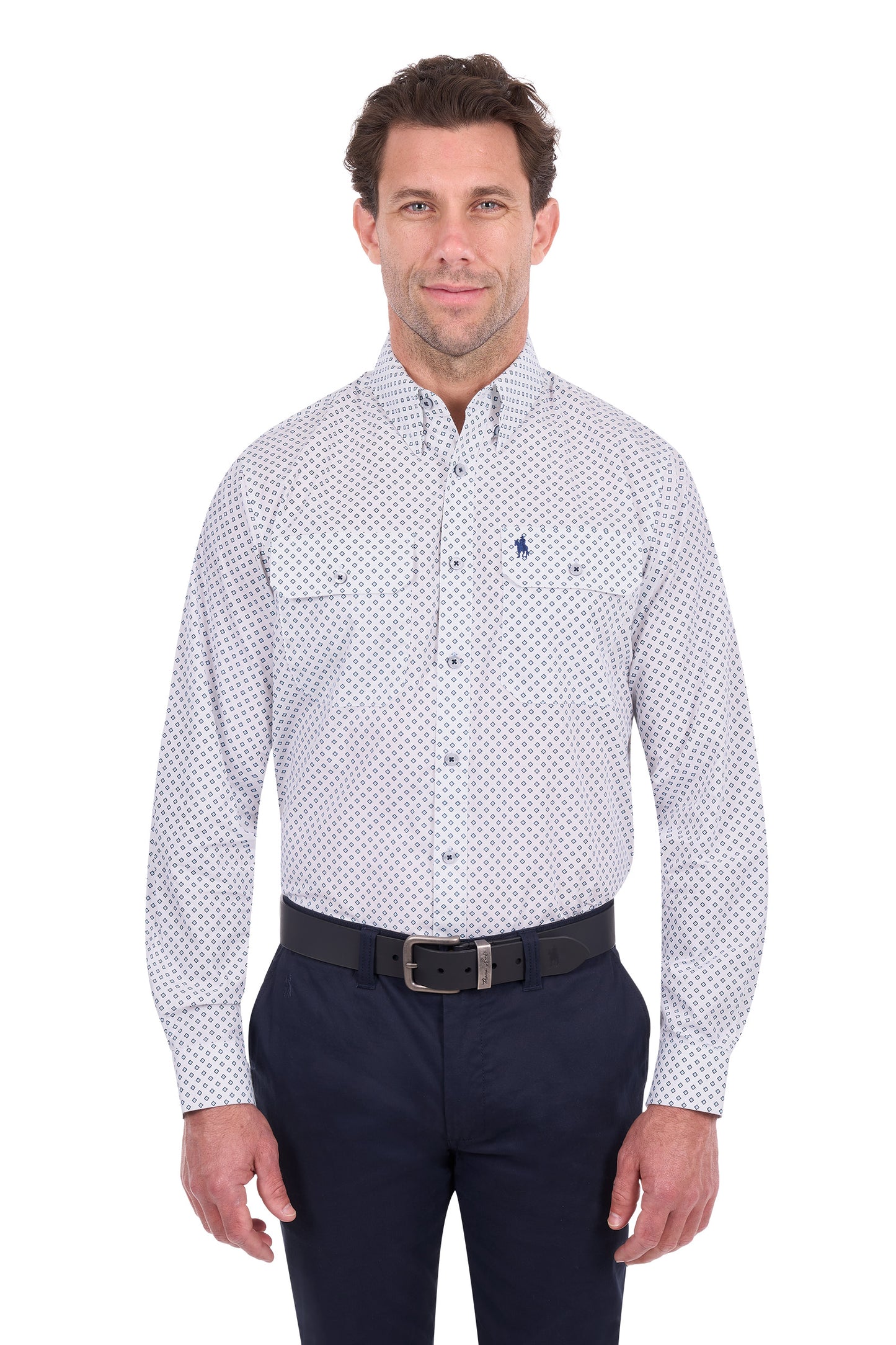 Thomas Cook Albie Men's 2 Pocket Long Sleeve Shirt – White/Navy