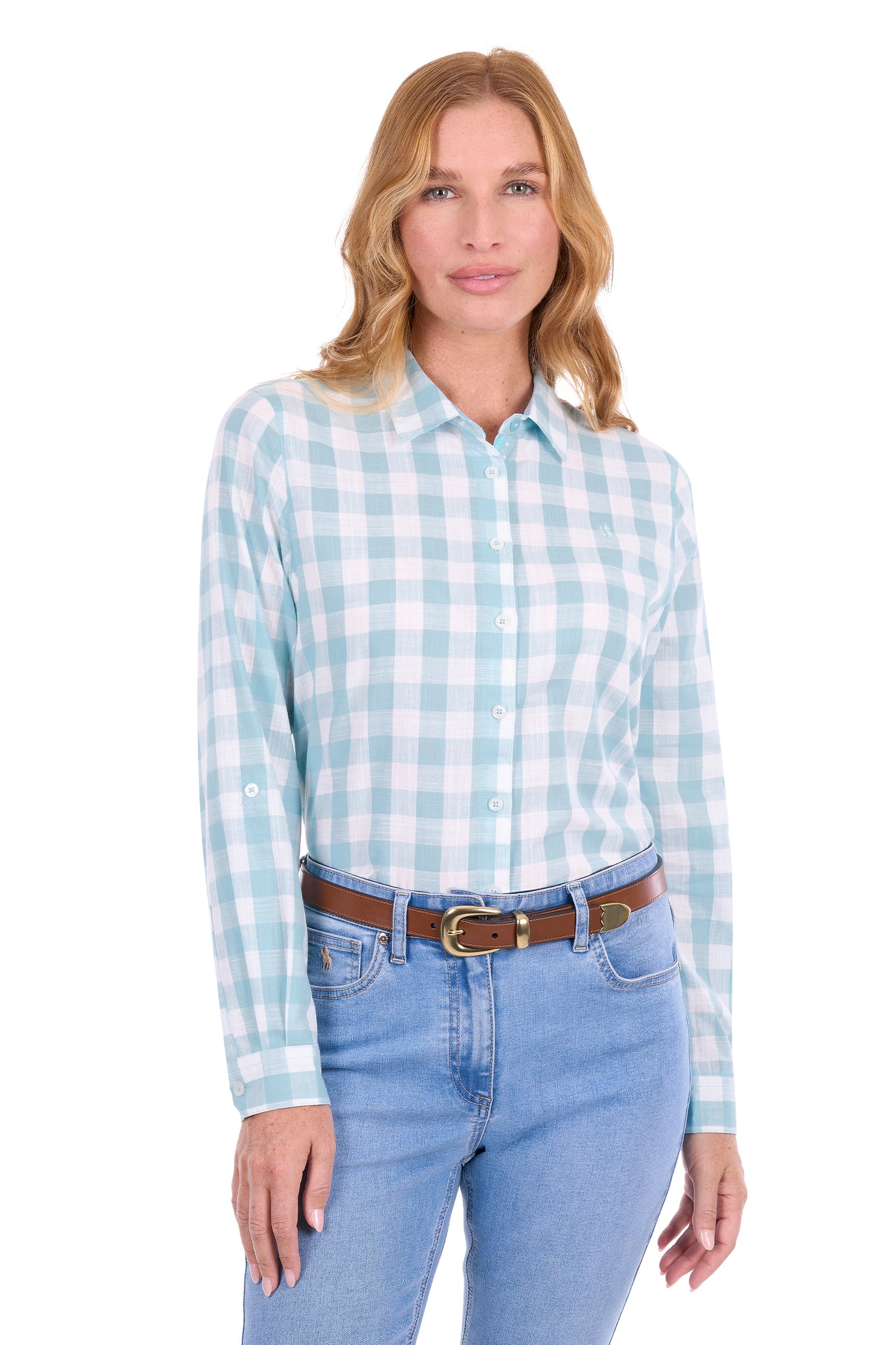 Thomas Cook Eliza Women's Long Sleeve Shirt – Pastel Turquoise/White