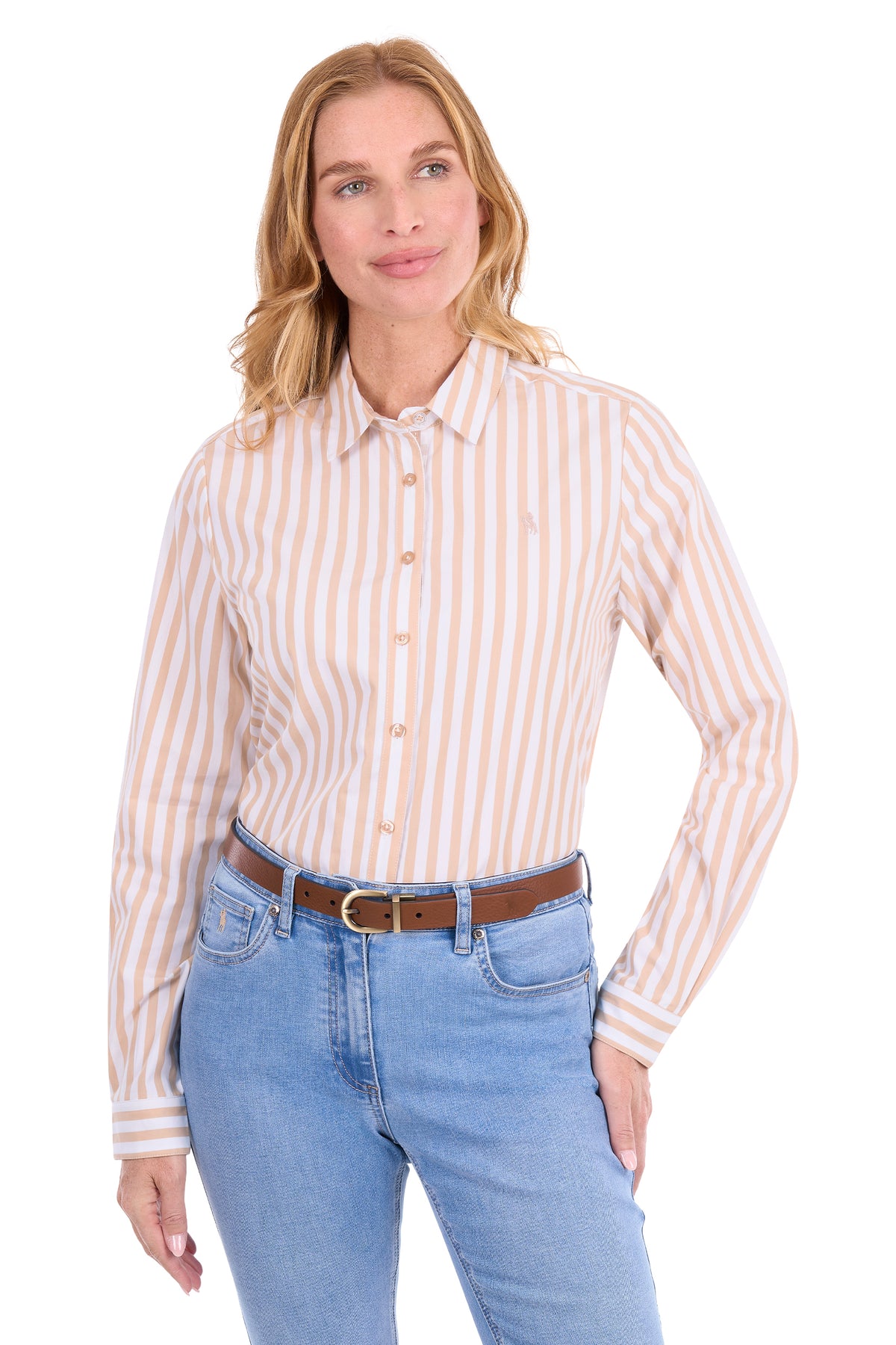 Thomas Cook Women’s Ellie Long Sleeve Shirt – Tan/White