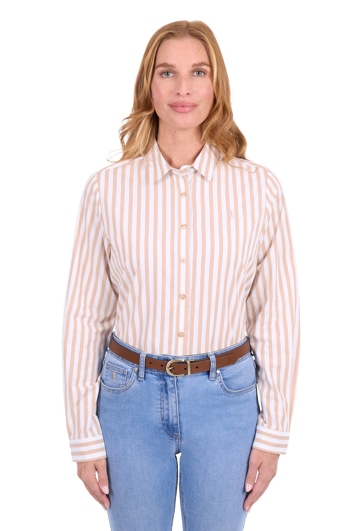 Thomas Cook Women’s Ellie Long Sleeve Shirt – Tan/White