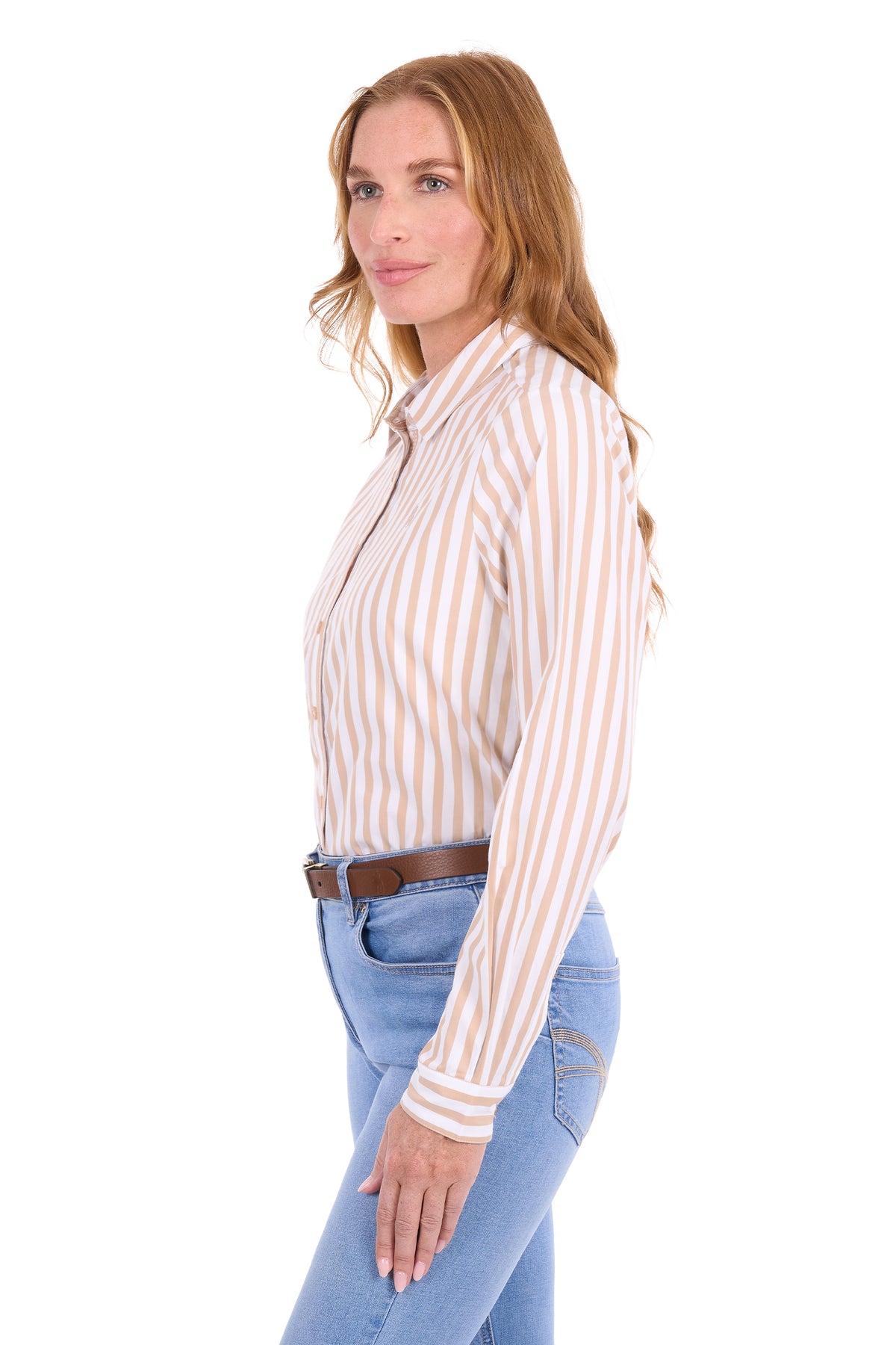Thomas Cook Women’s Ellie Long Sleeve Shirt – Tan/White