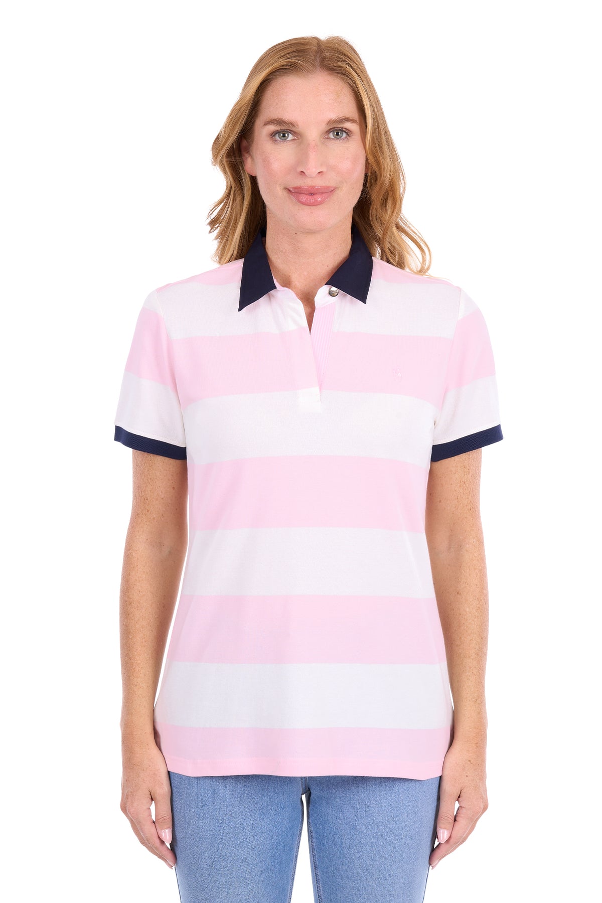 Thomas Cook Women’s Tessa Short Sleeve Polo Shirt – Pale Pink/White