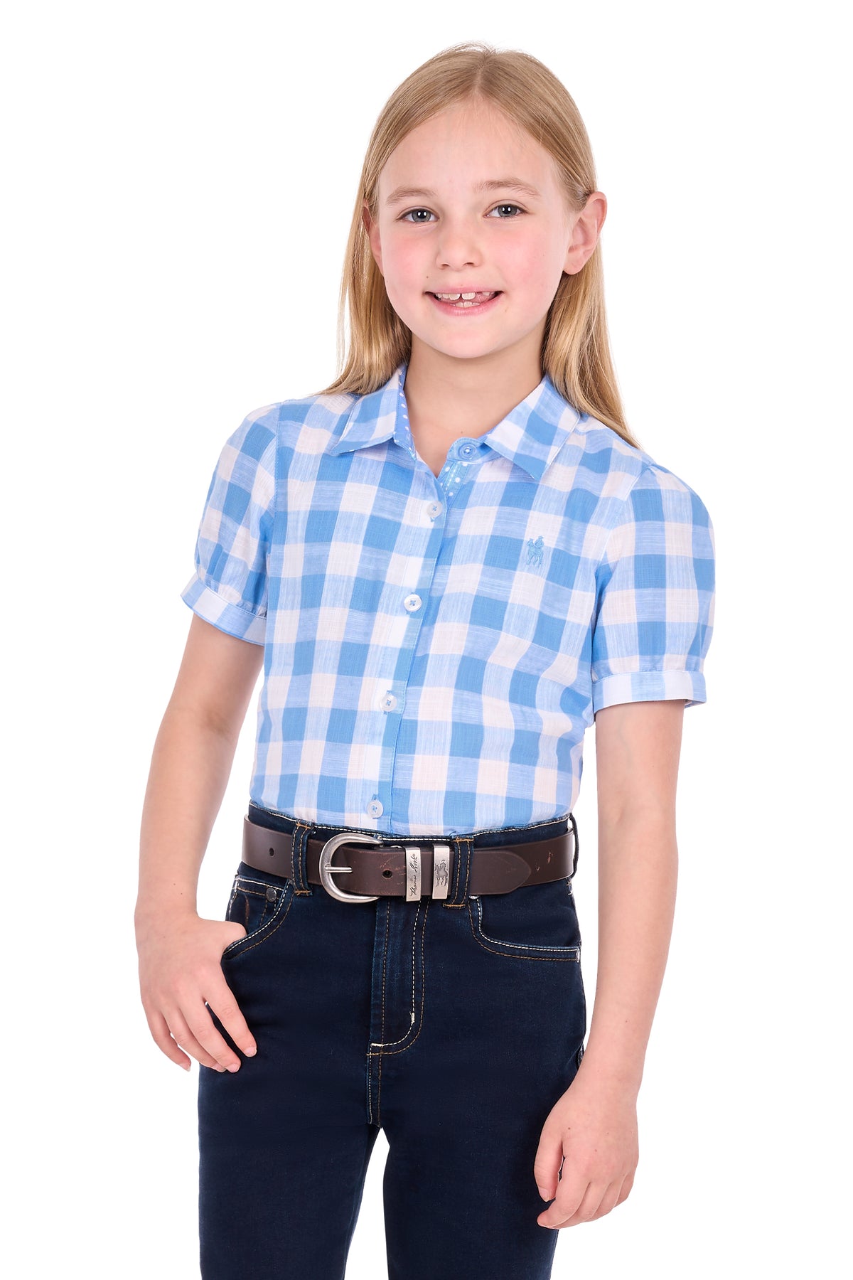 Thomas Cook Girls Wren Short Sleeve Shirt - Blue/White