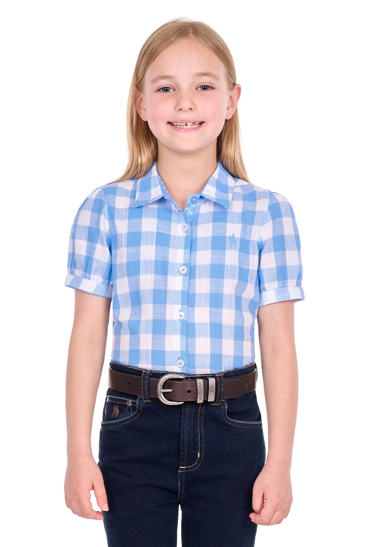 Thomas Cook Girls Wren Short Sleeve Shirt - Blue/White