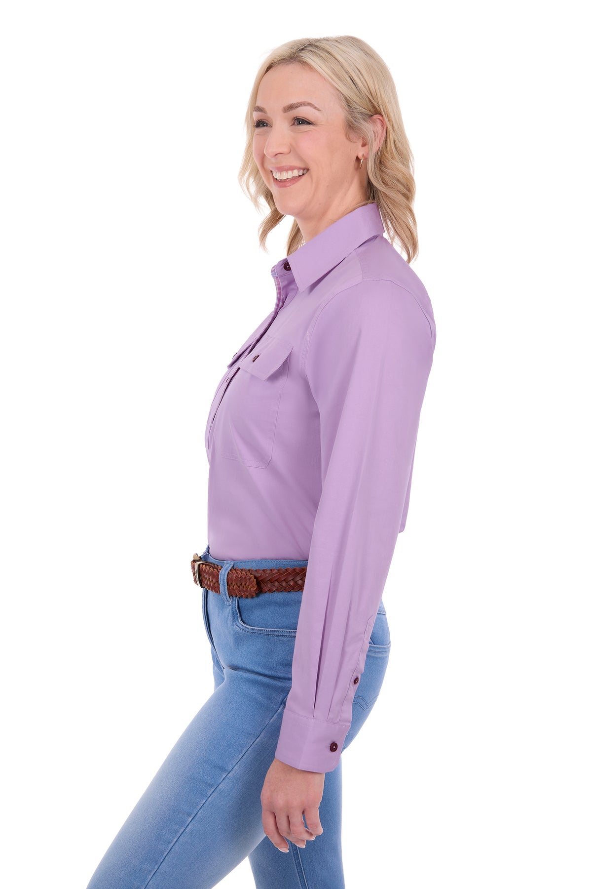 Thomas Cook Women's Stretch Drill Half Button L/S Work Shirt - Lilac