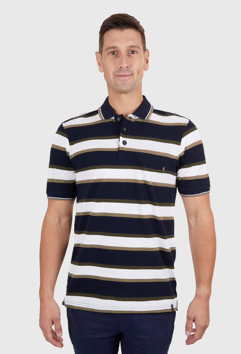 THOMAS COOK MENS ASH TAILORED 1-PKT S/S POLO (NAVY/TAN)