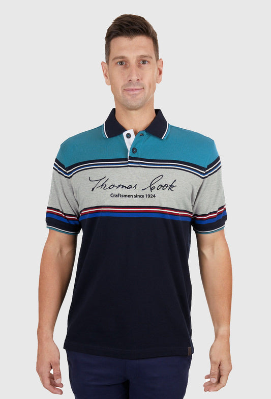 THOMAS COOK MENS DYLAN TAILORED S/S POLO (NAVY/BLUE)