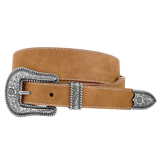 Just Country Women's Tan Tapered Belt - Genuine Leather with Three Piece Buckle Set