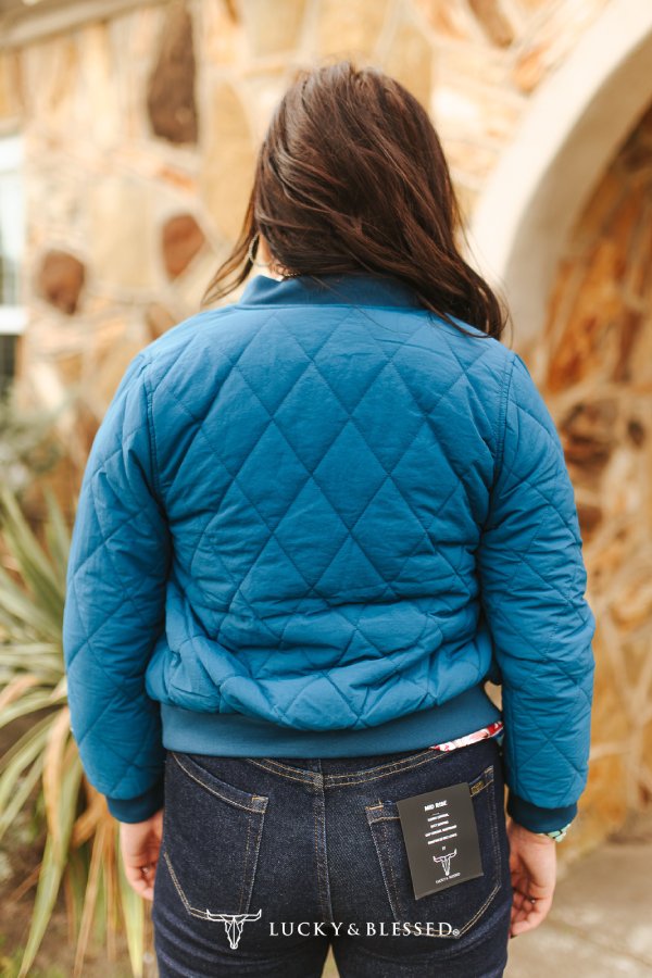 Lucky & Blessed Teal Quilted Bomber Jacket Teal Lining
