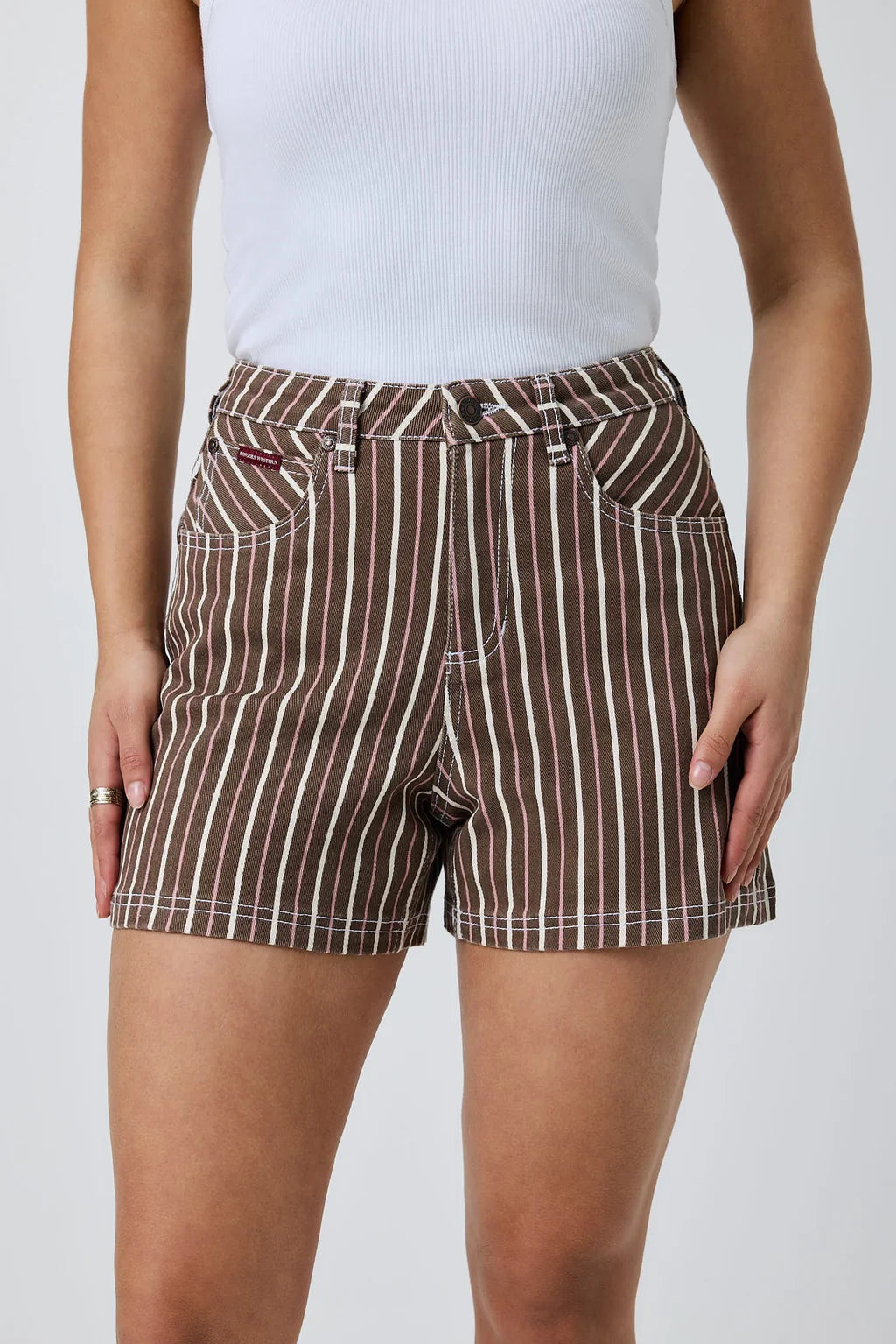 Ringers Western Tenika Women’s High Rise Striped Denim Shorts - Country Stripe