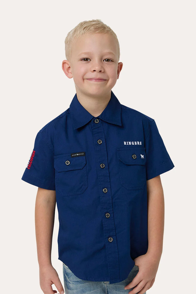 Ringers Western Kids Boy's The Champion Short Sleeve Work Shirt - Navy