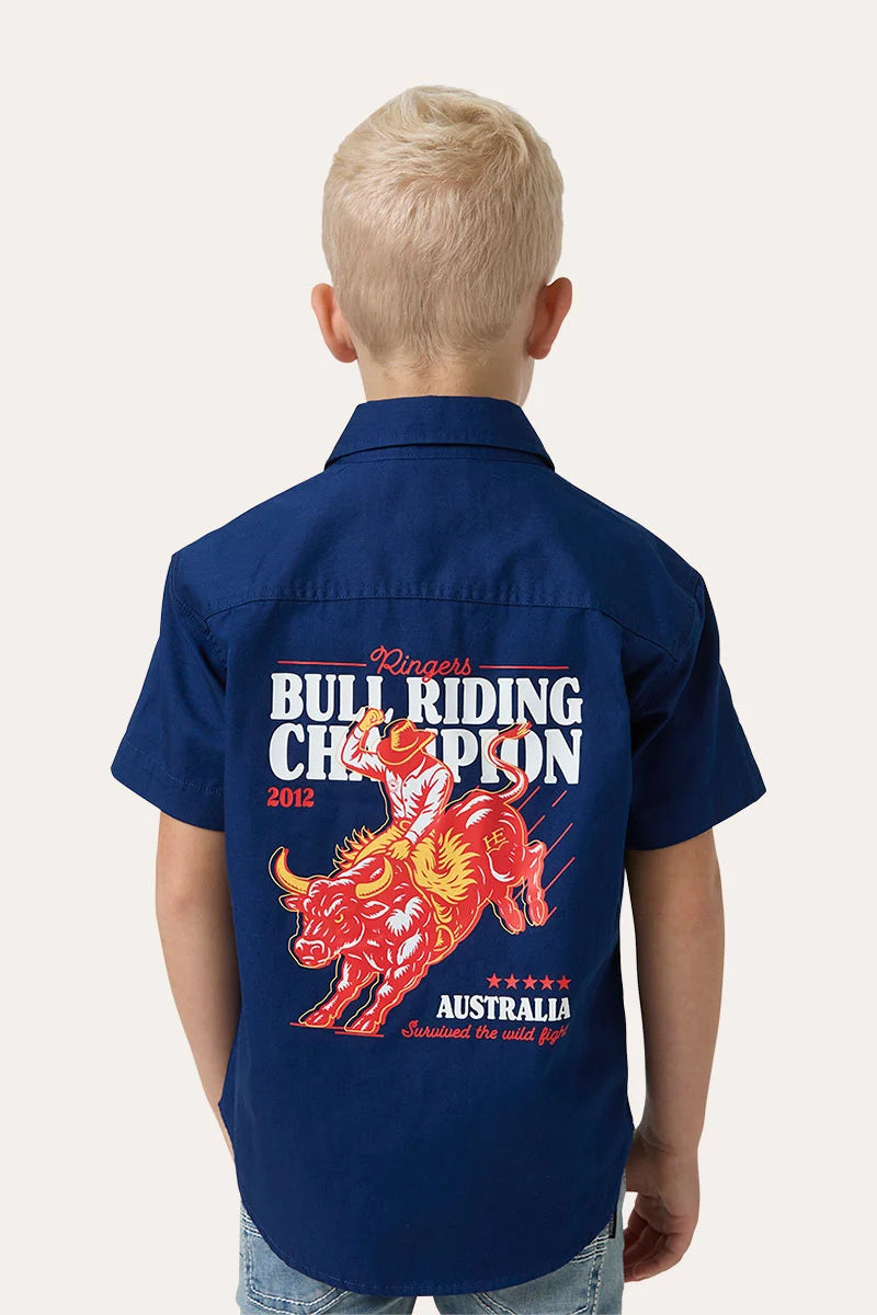 Ringers Western Kids Boy's The Champion Short Sleeve Work Shirt - Navy