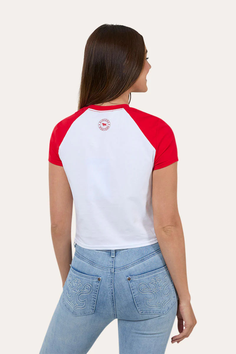 Ringers Western Womens The Champion Raglan Baby T-Shirt - White / Red