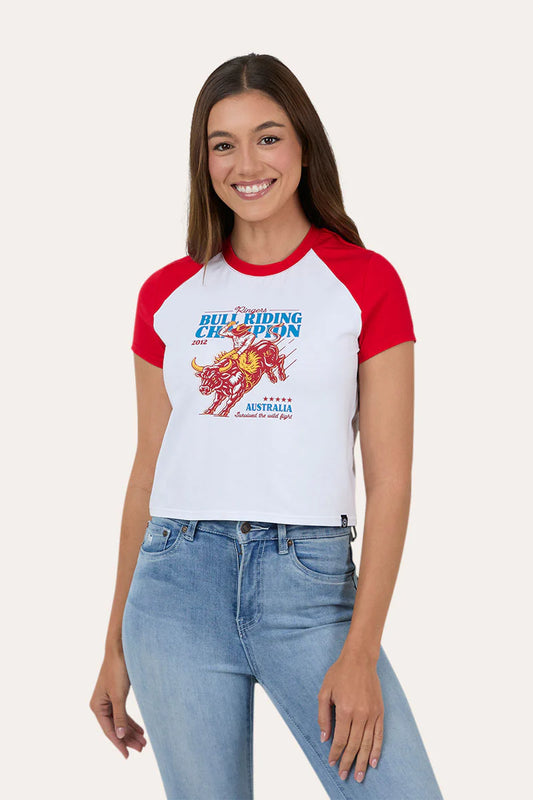 Ringers Western Womens The Champion Raglan Baby T-Shirt - White / Red