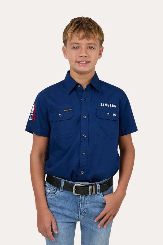 Ringers Western Youth Boys The Champion Short Sleeve Work Shirt - Navy