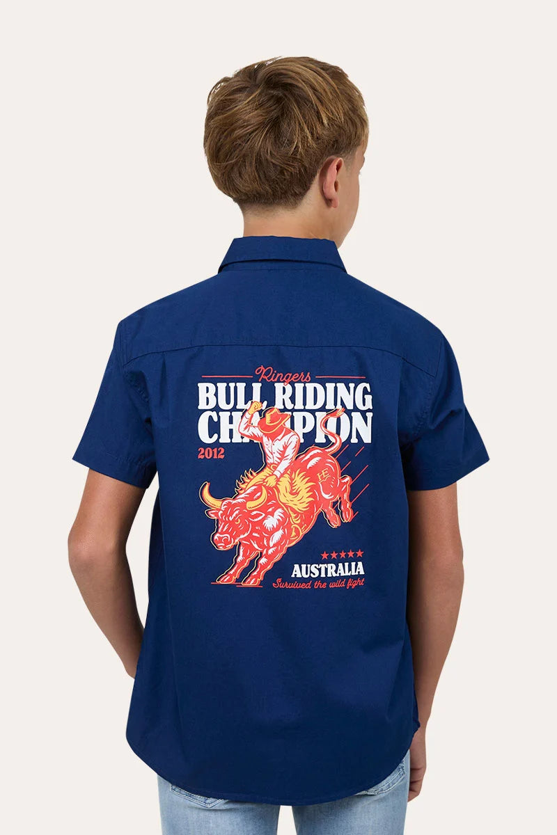 Ringers Western Youth Boys The Champion Short Sleeve Work Shirt - Navy