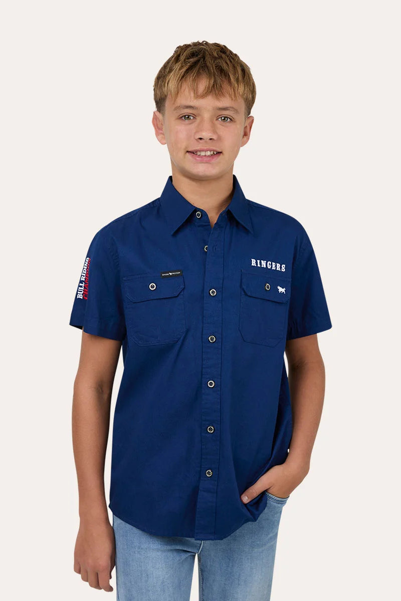 Ringers Western Youth Boys The Champion Short Sleeve Work Shirt - Navy