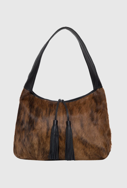 The Design Edge Cowhide Tote Bag with Tassel – Athens (B70096)_Brindle