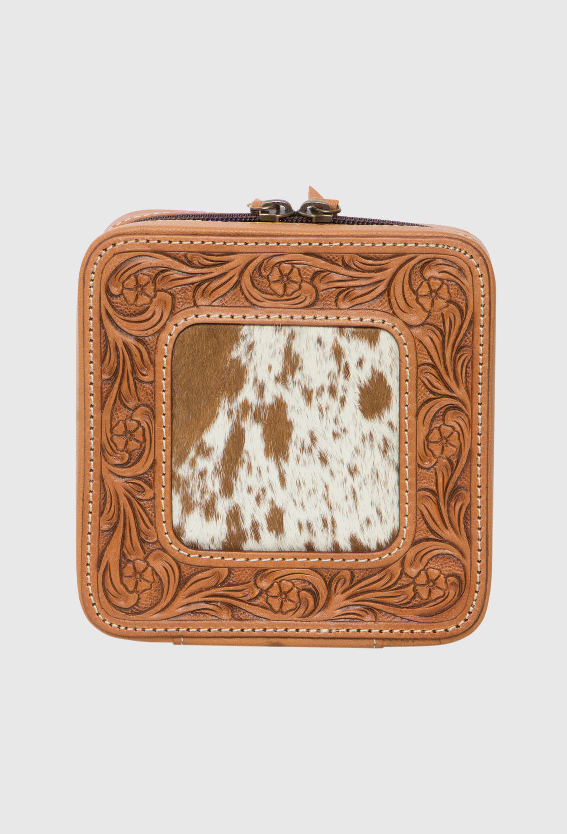 The Design Edge Tooled Cowhide Jewellery Box – JB2_Tan