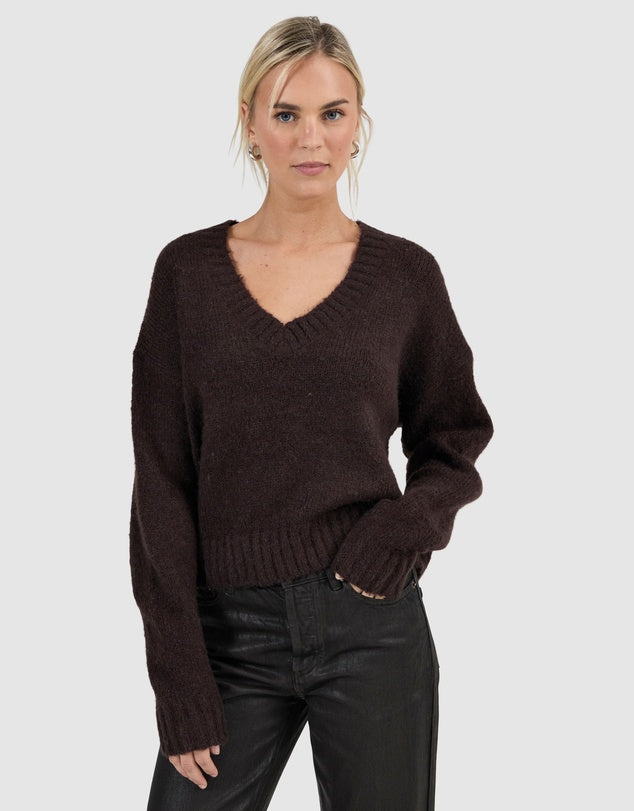 Rolla's Women's Tomboy V Neck Knit - Espresso