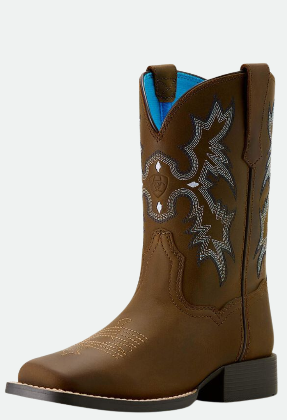 Ariat Youth Tombstone Wide Square Toe Western Boot - Distressed Brown