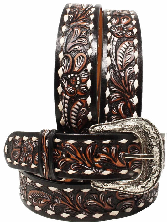 Challenger Western 1-1/2" Tooled Belt - White Buckstitch