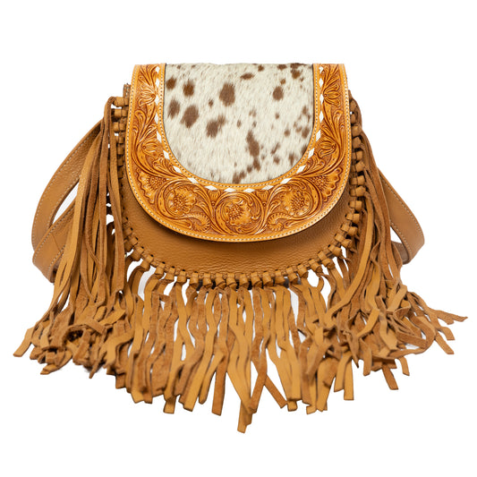 The Design Edge Women's Tooled Cowhide Flap Bag with Fringes – AB92 – Cumana