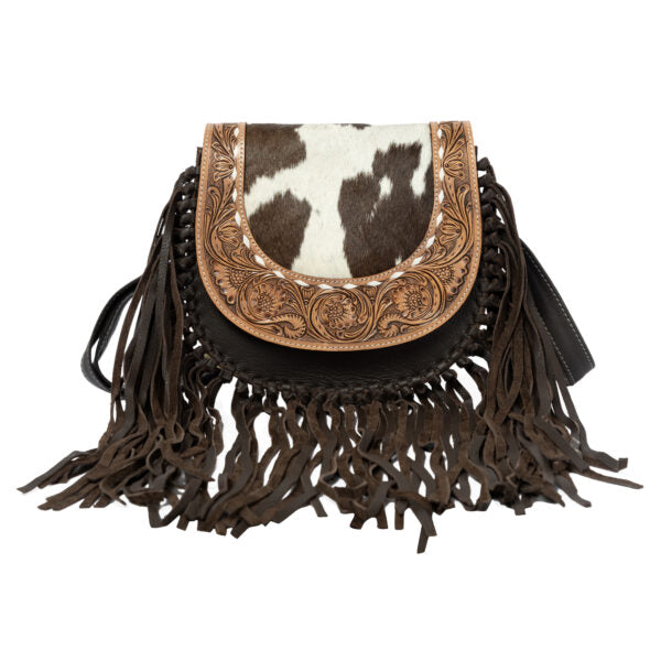 The Design Edge Women's Tooled Cowhide Flap Bag with Fringes – AB92 – Cumana