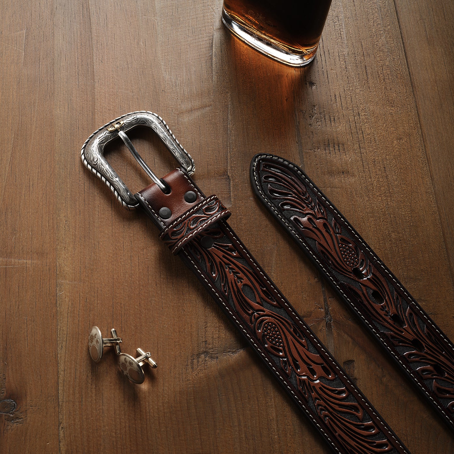 Stetson Tooled Belt - Dark/Brown 38mm