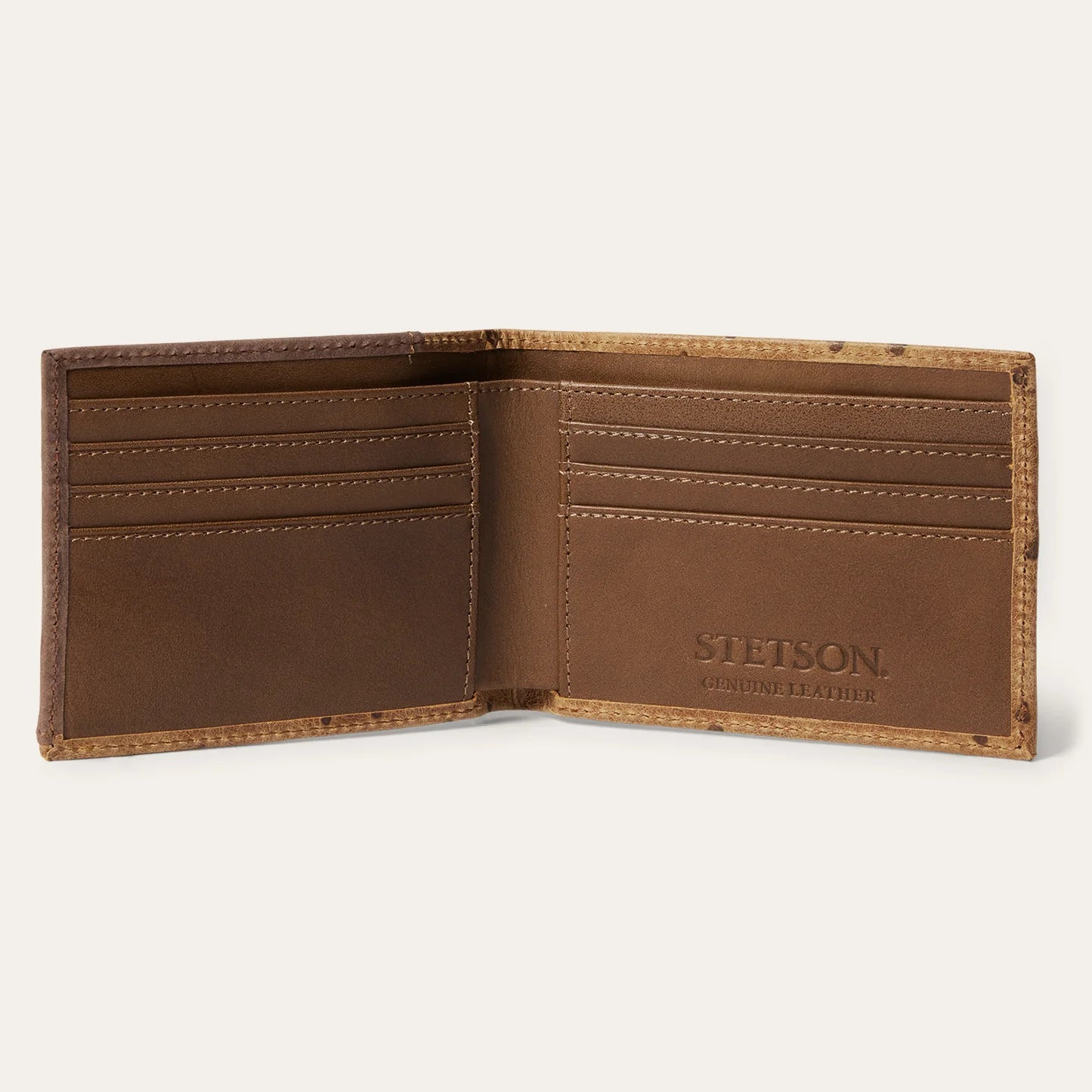 Stetson Tooled Embossed Ostrich Bi-Fold Wallet - Brown / California Nut