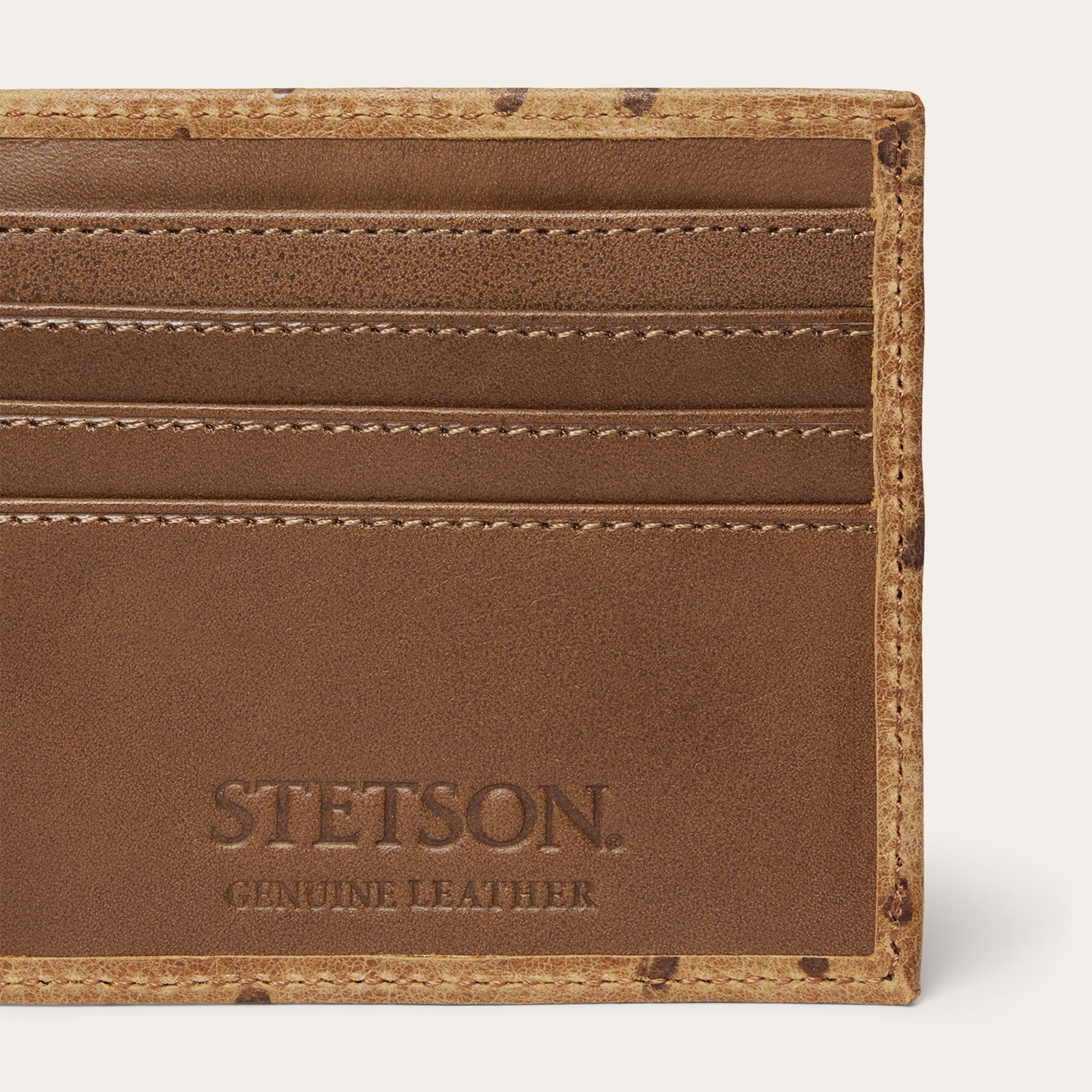 Stetson Tooled Embossed Ostrich Bi-Fold Wallet - Brown / California Nut
