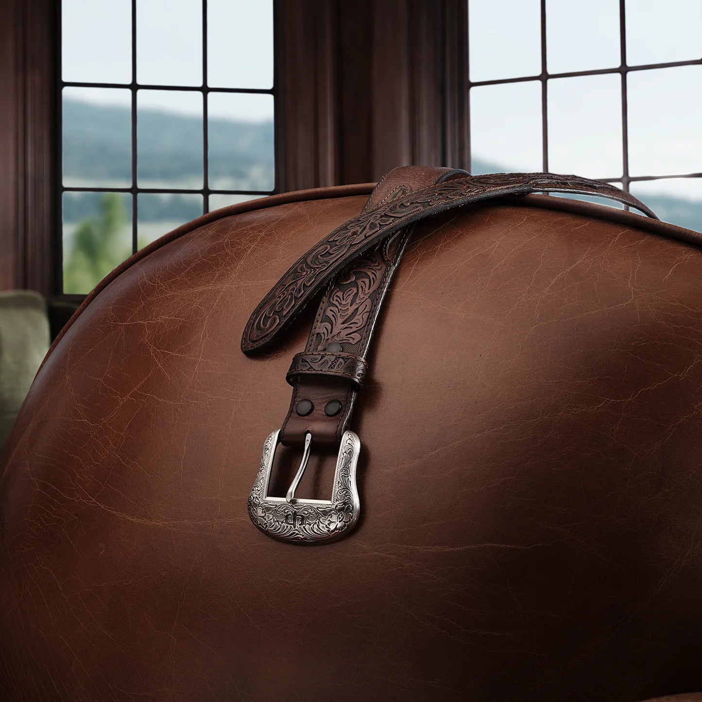 Stetson Tooled Tab Belt - Cognac 38mm