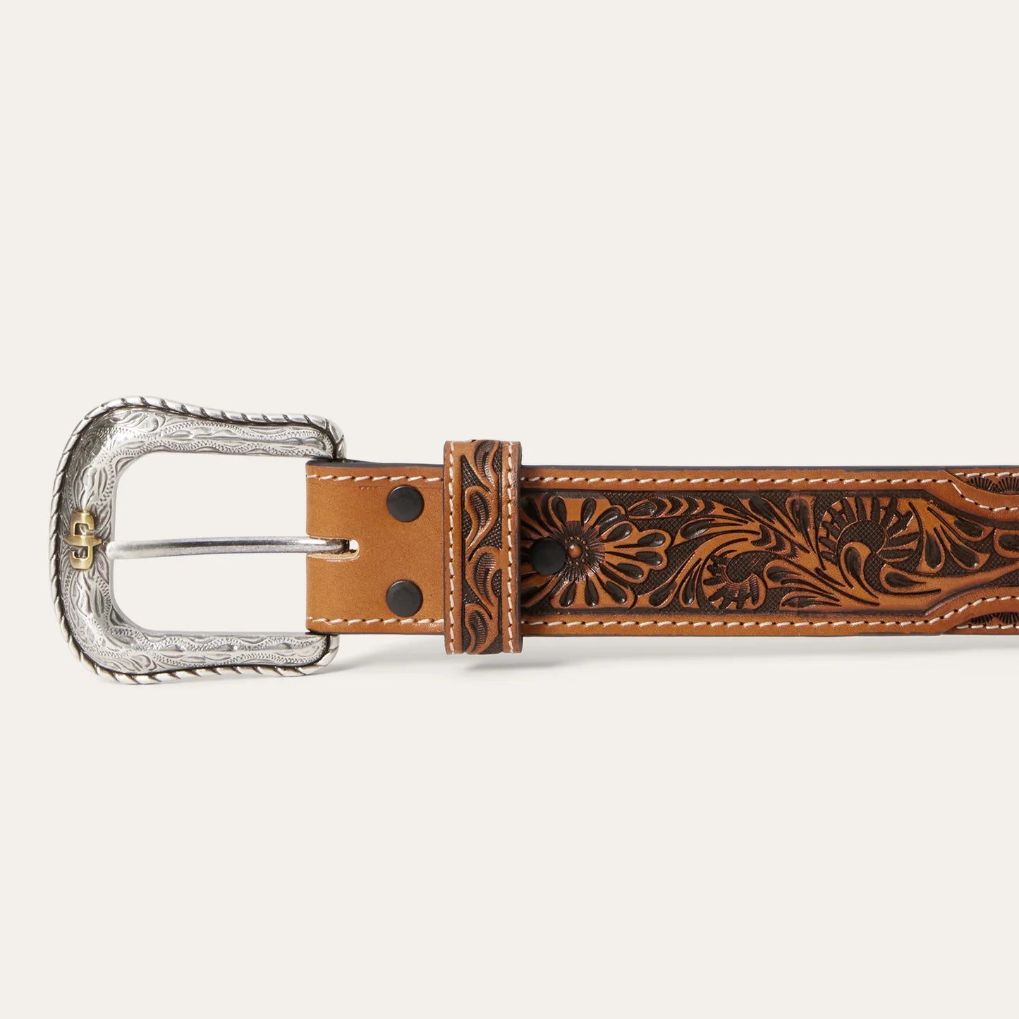 Stetson Tooled Tab Belt - Cognac 38mm