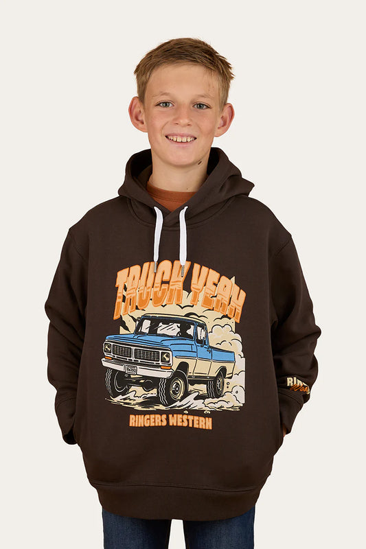 Ringers Western Boys Charcoal Truck Yeah Oversized Pullover Hoodie - Charcoal