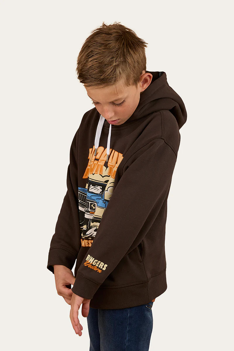 Ringers Western Boys Charcoal Truck Yeah Oversized Pullover Hoodie - Charcoal