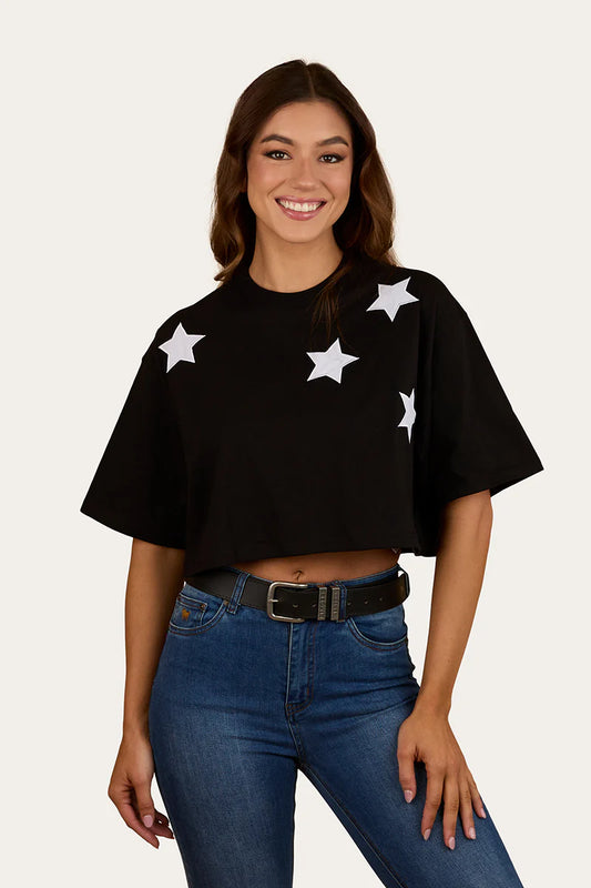 Ringers Western Twilight Womens Oversized Cropped T-Shirt - Black
