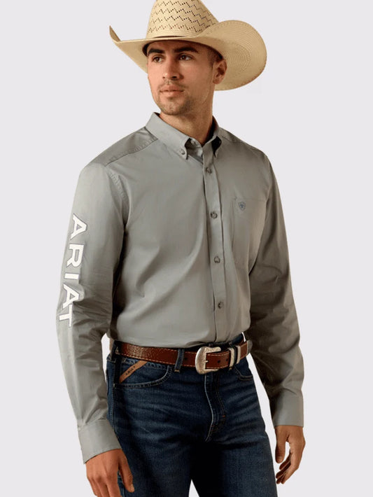 Ariat Mens Team Logo Lightweight Twill Fitted Shirt Grey