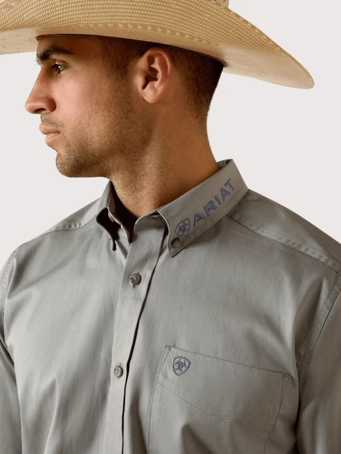 Ariat Mens Team Logo Lightweight Twill Fitted Shirt Grey