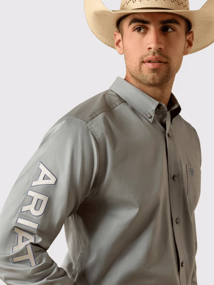 Ariat Mens Team Logo Lightweight Twill Fitted Shirt Grey