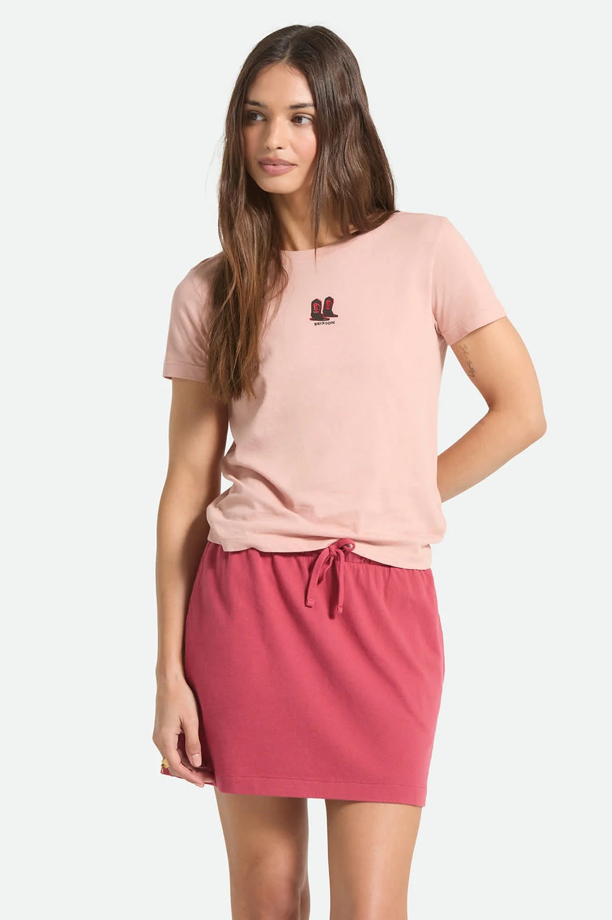 Brixton Women's Two Boots Slim Crew Tee - Silver Pink