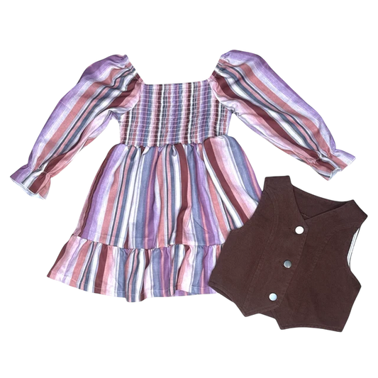 Shea Baby Two PC Cowgirl Aztec Dress & Vest Set