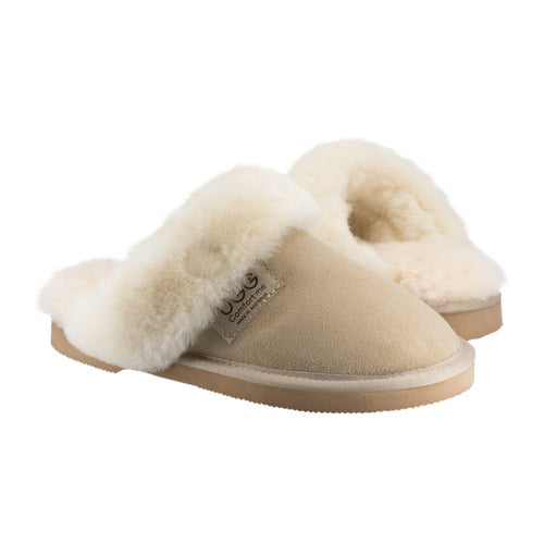 Comfort Me Women's/Unisex Fur Trim UGG Scuffs (Wombat)